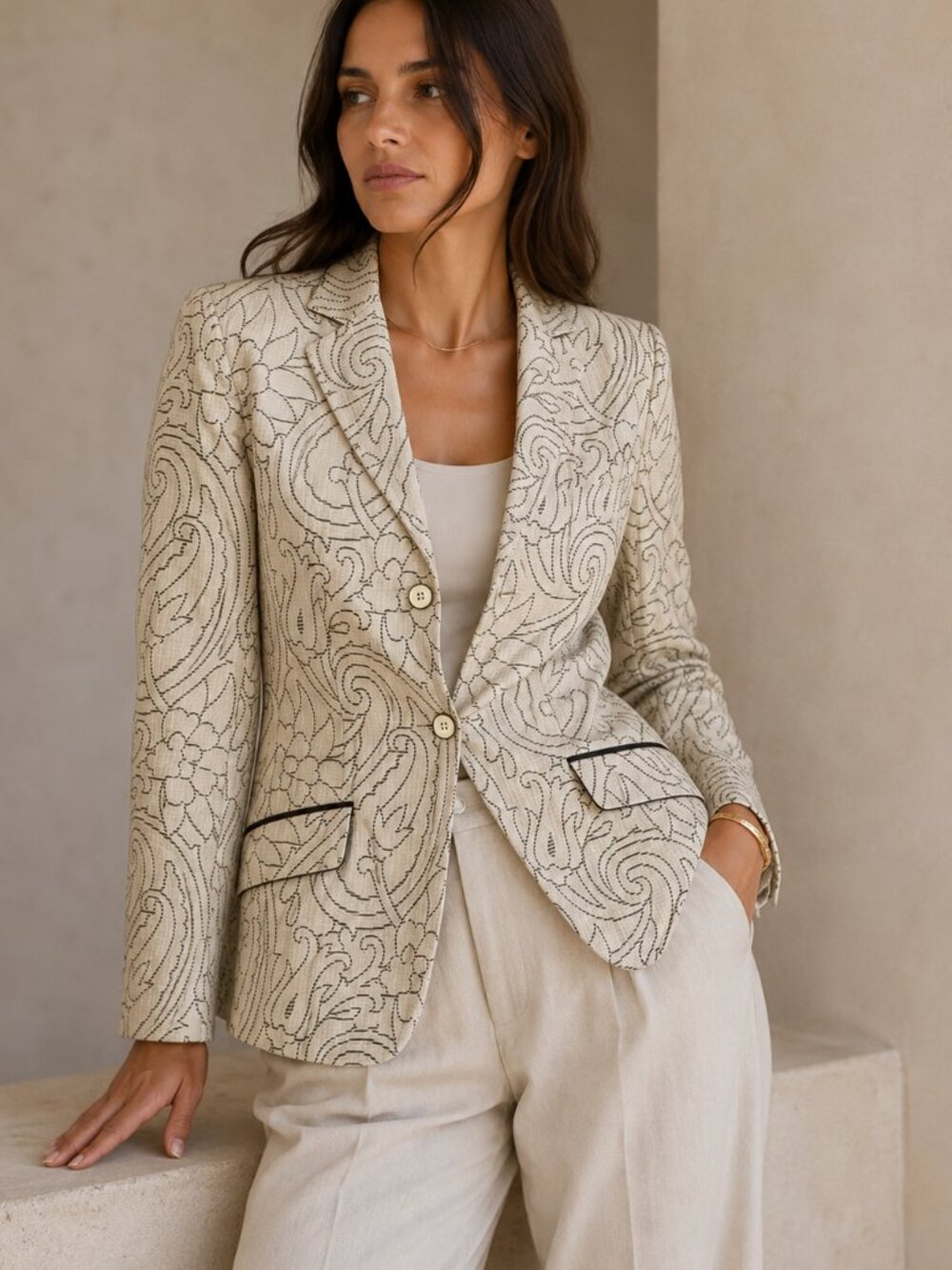 Etro Printed Cotton Blazer Jacket Neutral Paisley Size 40 EU